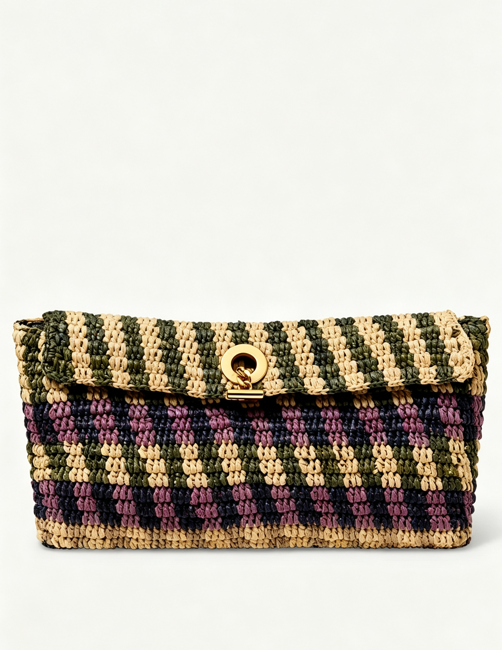 Raffia Foldover Toggle Clutch Bag