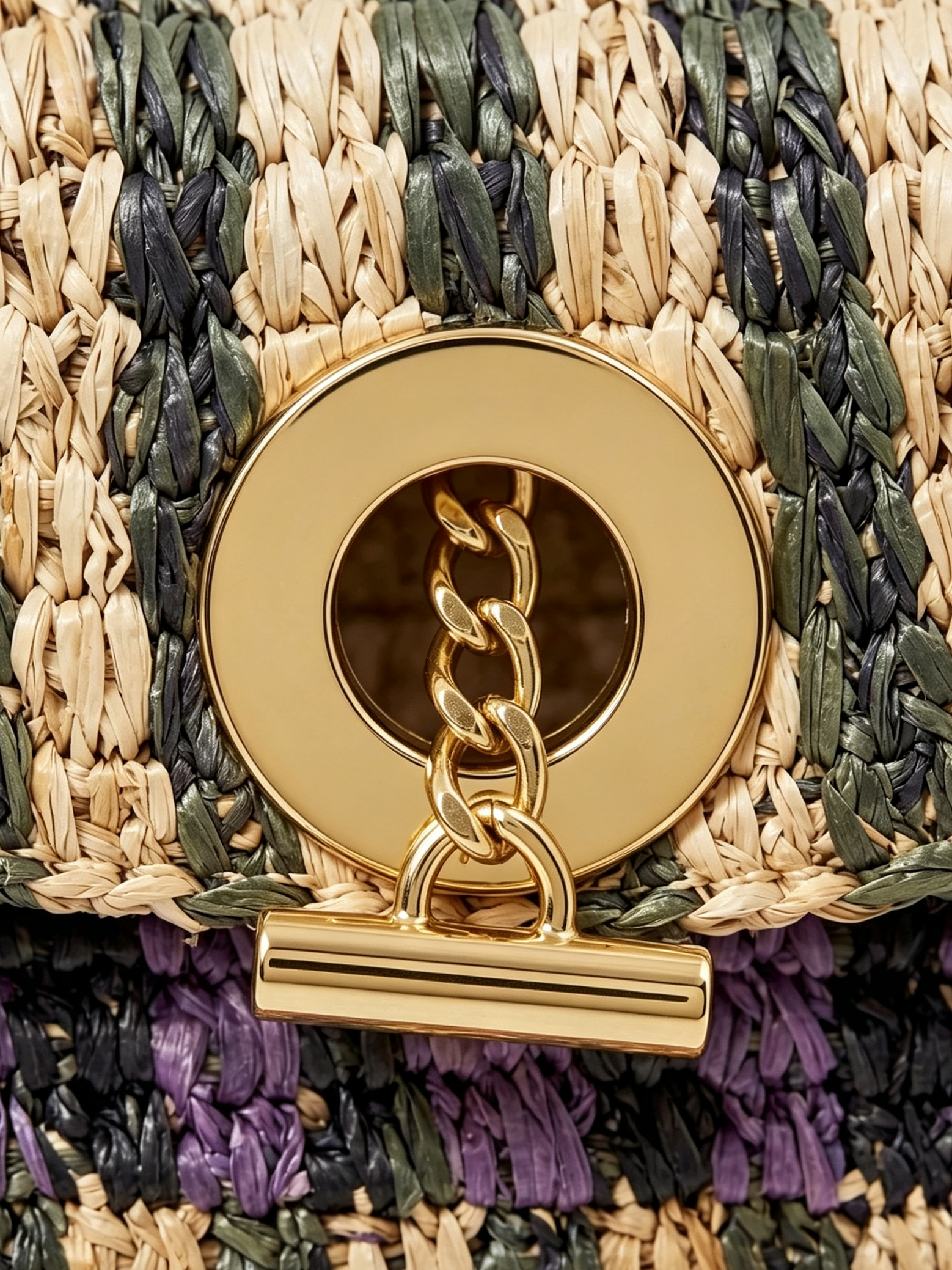 Raffia Foldover Toggle Clutch Bag
